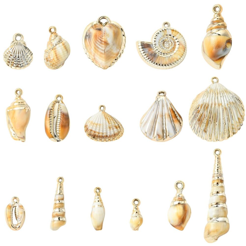 6483 32 Pcs 16 Styles Acrylic Shell Charms Gold Seashell Conch Charm Bulk
